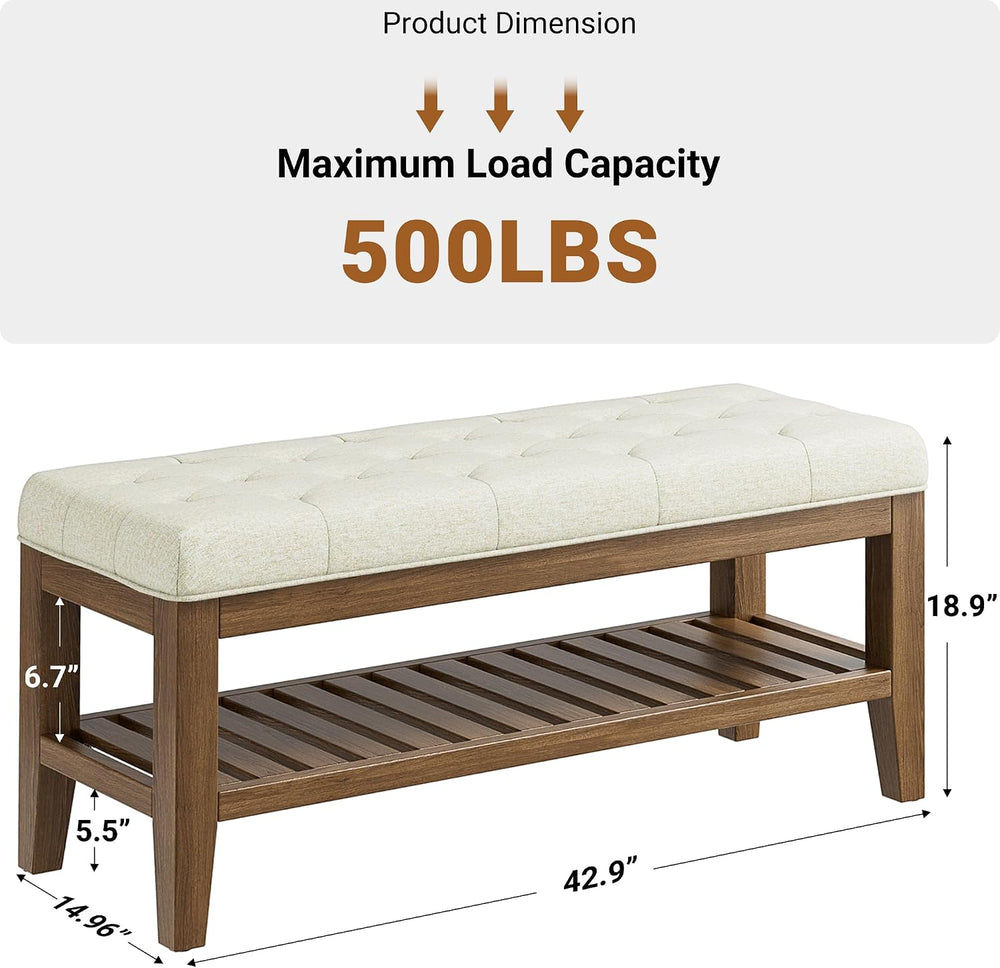YaFiti End of Bed Storage Bench, 42.9" Entryway Shoe Bench with Solid Wo...