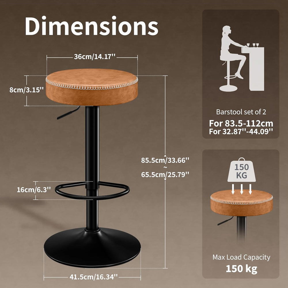 STOOLINK Tall Bar Stools Set of 2, Microfiber Leather Bar Height Stools | 360...