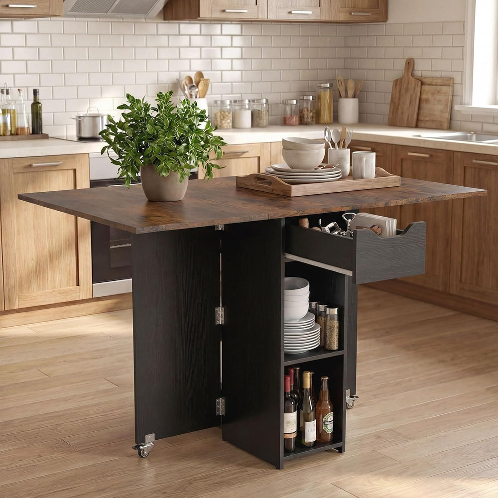 GOFLAME Drop Leaf Dining Table for 2-4, Folding Kitchen Table with Open Shelv...