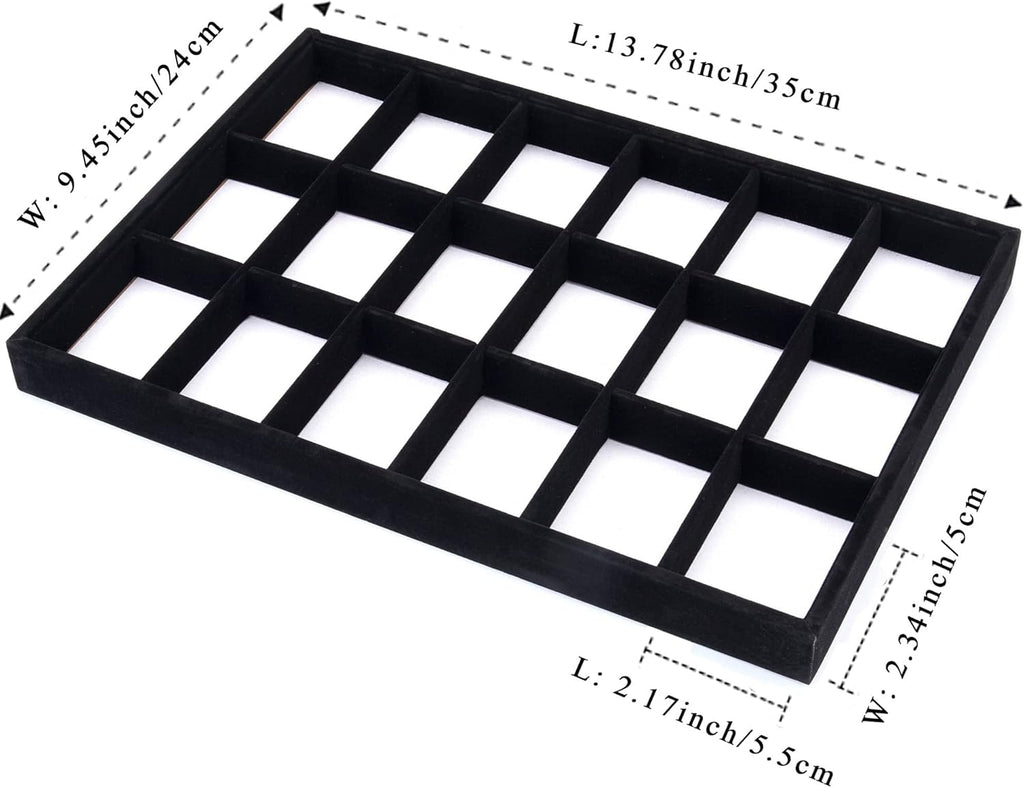 Mornajina 24 Grids Stackable Jewelry Tray Organizer with Removable Dividers, Velvet Jewelry Display Tray for Earrings Necklaces Bracelet Rings Display Showcase - Black