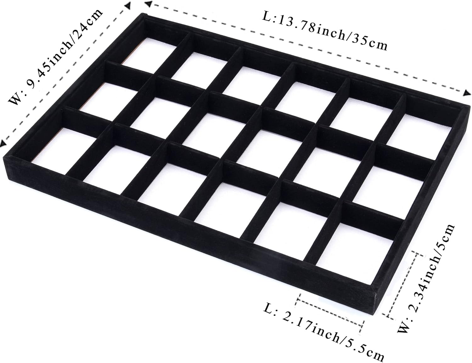 Mornajina 24 Grids Stackable Jewelry Tray Organizer with Removable Dividers, Velvet Jewelry Display Tray for Earrings Necklaces Bracelet Rings Display Showcase - Black