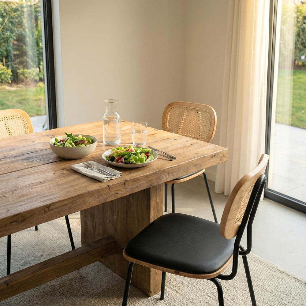 Ya-Home Mid-Century Modern Rattan Cane Back Dining Chairs Set of 4 — PU Leath...