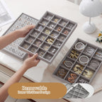Large Velvet Jewelry Tray 2 Pack Stackable Jewelry Display Drawer Inserts Trays Organizer for Earring Bracelet Necklace Ring (Gray, 24 Grids)