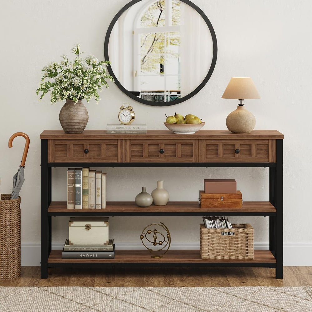 FATORRI Console Table for Entryway, Farmhouse Sofa Table with 3 Drawers for L...