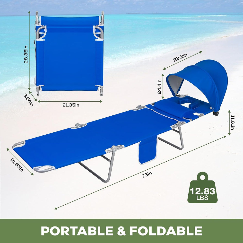 2PK Face-Down Tanning Beach Chair with UPF 50+ Canopy, Adjustable Folding Sun...