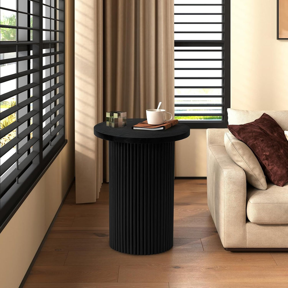 Modern Side Table, 16.93" Fluted Round Pedestal Table for Living Room, B...