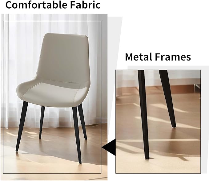 Dining Chairs, Modern PU Leather Dining Room Chair with Sturdy Metal Legs, Upholstered Seat Dinner Chairs Accent Side Chairs for Indoor Kitchen Living Room Restaurant Cafe (Cream, Set of 8)