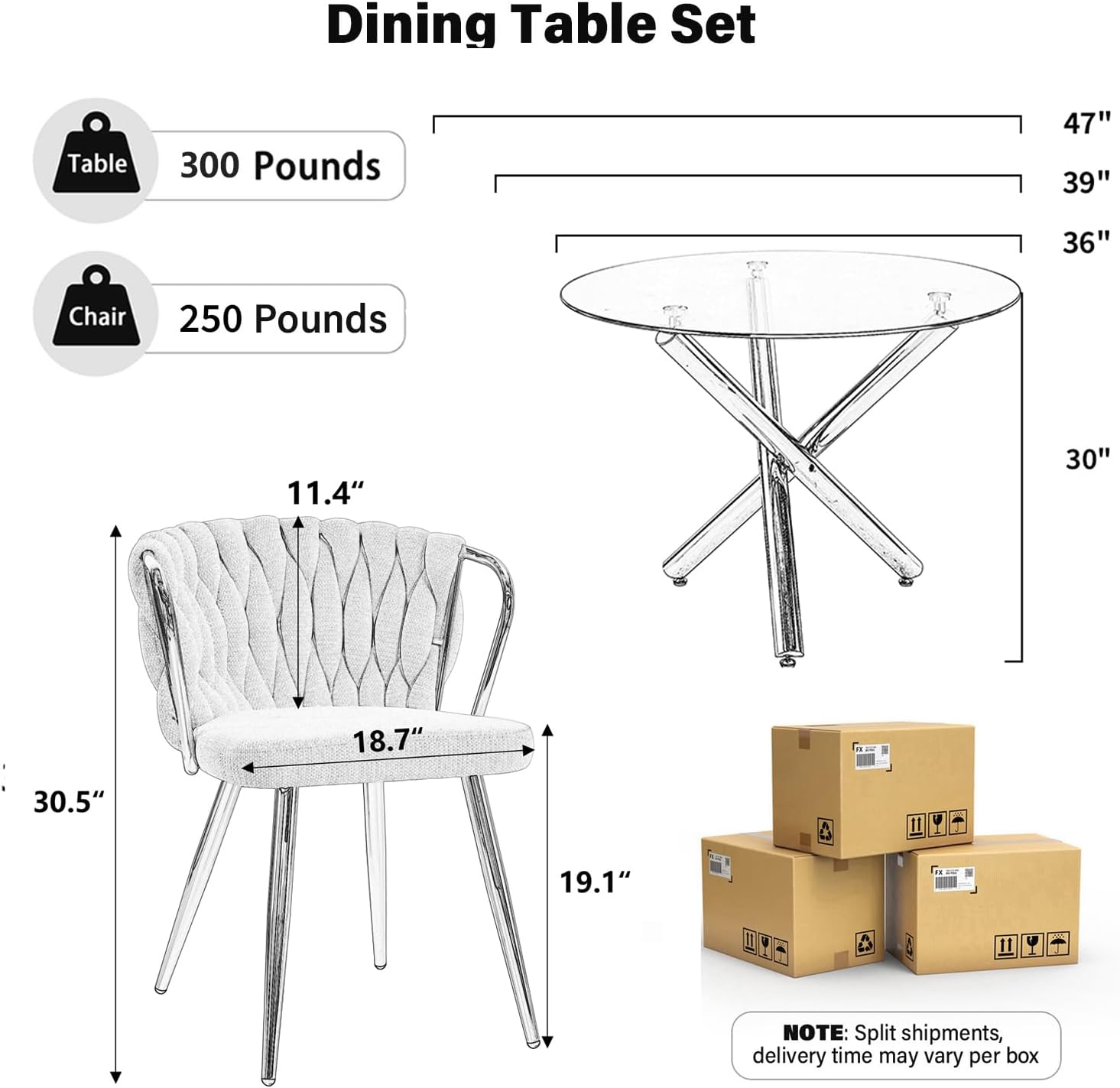 39'' Round Glass Dining Table Set for 4, 5-Piece Modern Dining Room Table Set, Circle Kitchen Table Set with 4 Beige Velvet Dining Chairs for Dining Room Cafe & Breakfast Nook, Gold Base