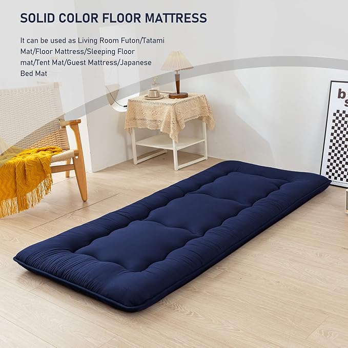 MAXYOYO Japanese Floor Mattress Futon Mattress, 4" Thicken Tatami Mat Sleeping Pad Foldable Roll Up Mat Boys Girls Dormitory Pad Kids Floor Lounger Pillow Bed, Charcoal Grey, Queen Size