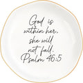 Christian Gifts for Women, Bible Verse Ceramic Jewelry Dish Trinket Ring Tray, Inspirational Floral Gift for Mom Sister Friend Birthday Christmas-God is within Her Psalm 46: 5 (White-46:5)