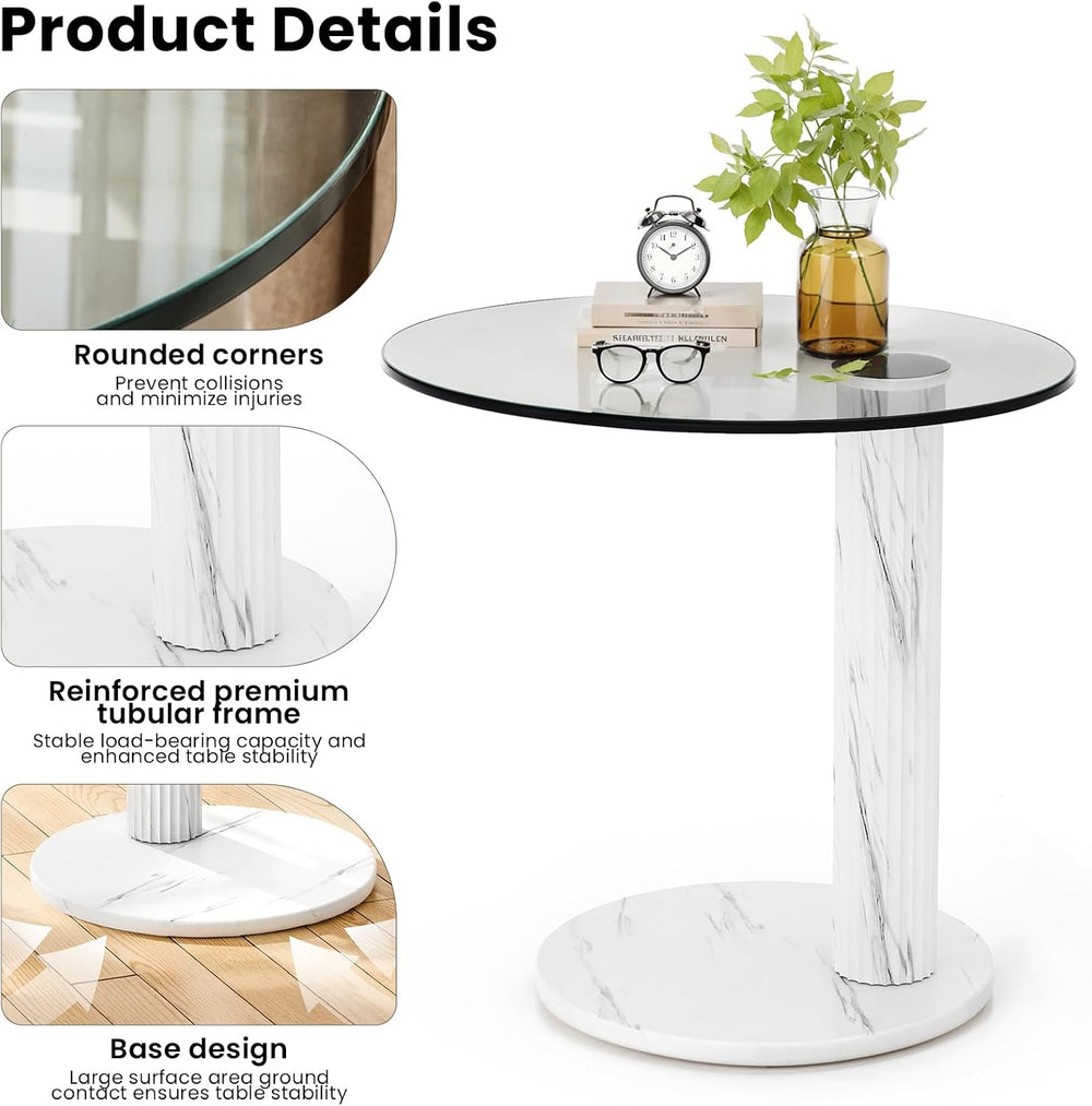 Recaceik Glass End Table, 22-Inch Round Glass Coffee Table, Modern Round Temp...