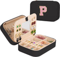TopPerfekt Travel Jewelry Case, Jewelry Box with Mirror, Jewelry Organizer Bridal Shower Gifts to Her, Earring Storage Travel Case, Trendy Gift for Women and Girls, Girlfriend-Letter P, Black