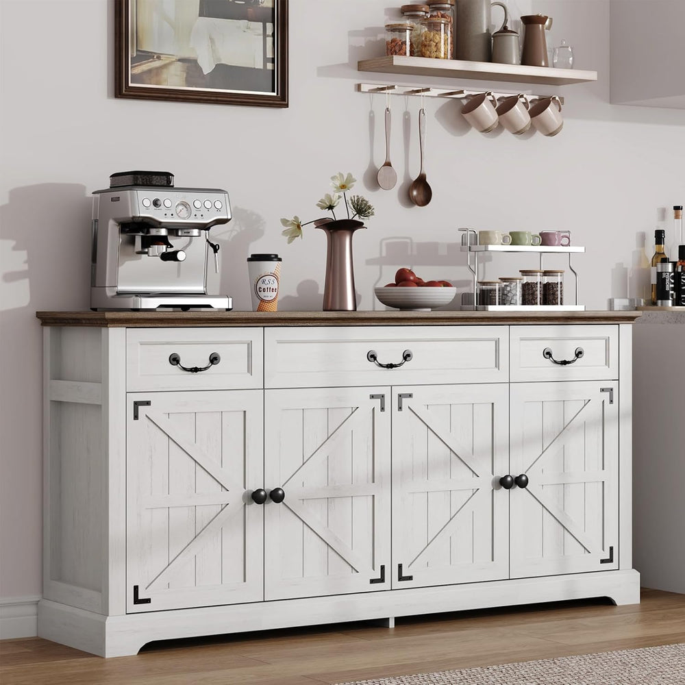 Sunny Heart 65" Large Buffet Storage Cabinet, Farmhouse Kitchen Sideboar...