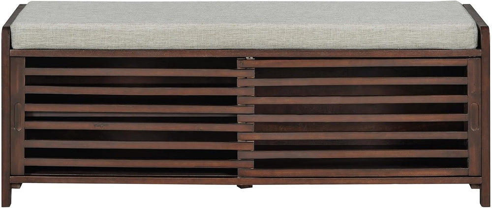 SOFTSEA Shoe Storage Bench with Cushion, 2-Tier Entryway Bench with Sliding S...