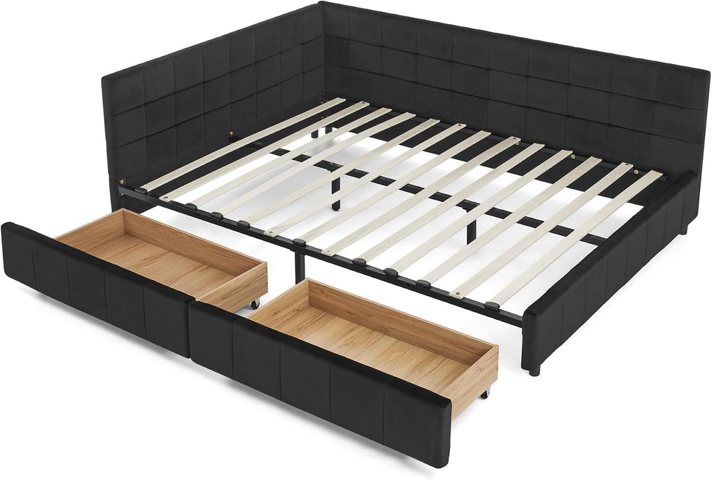 King Size Storage Bed Frame with Upholstered Tufted Headboard, Platform Bed w...