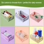 6-Pack Small Pastel Plastic Storage Baskets, Collapsible Crates for Organizing, Space-Saving Mini Bins for Classroom, Kitchen, Office, Bedroom (5.9" x 3.8" x 2.2")