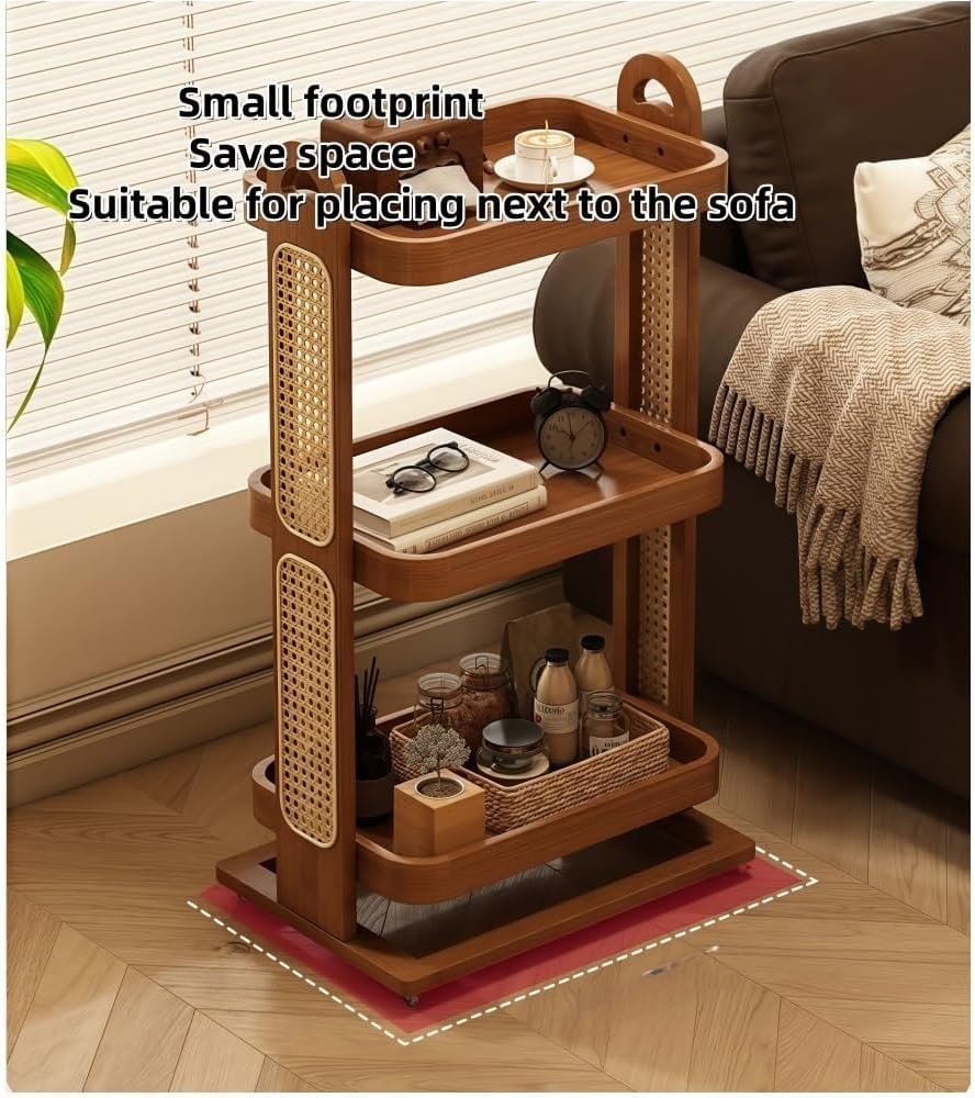 Rolling Sofa Table with Wheels Bamboo Rattan 2/3 Tier End Table Slim Rolling ...