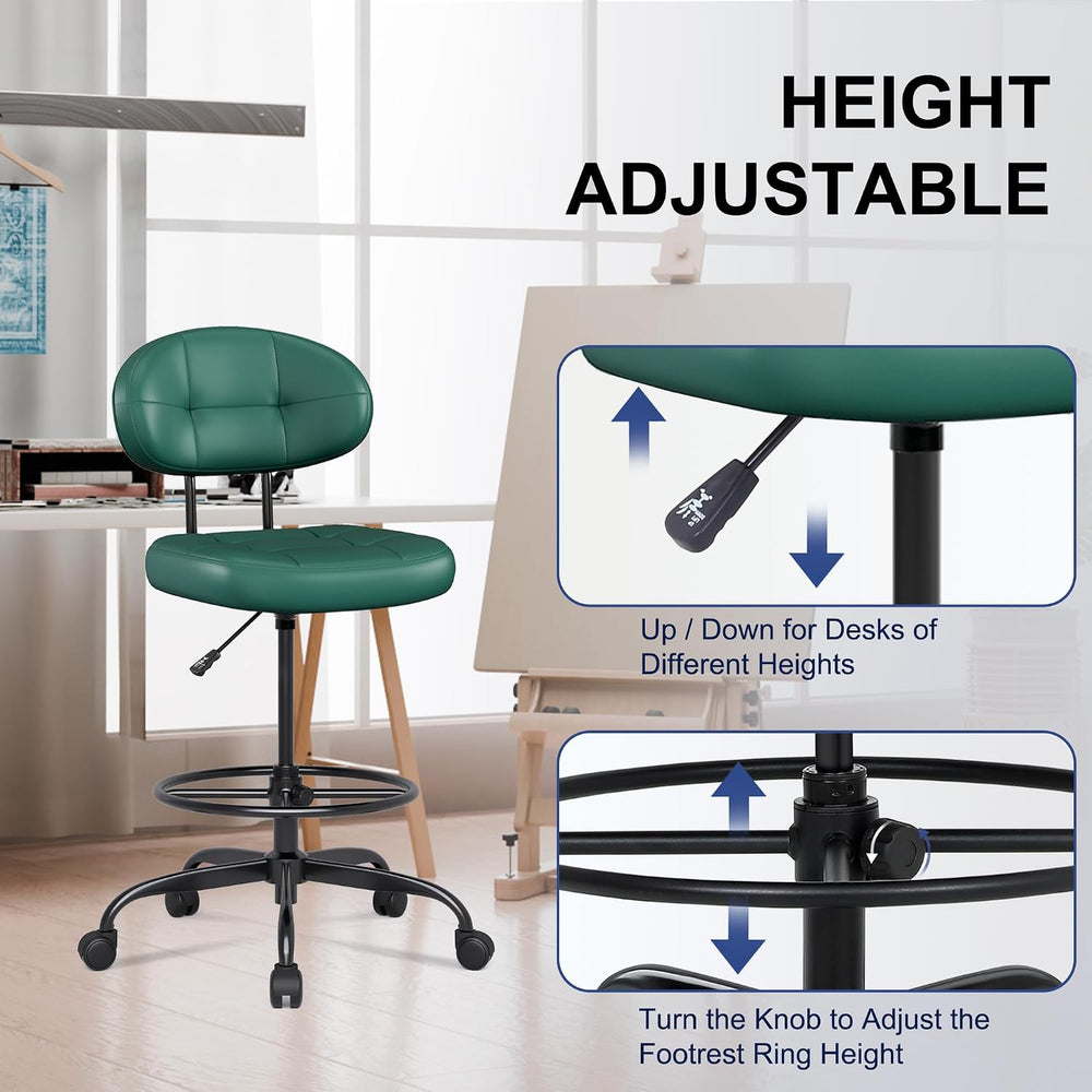 Misolant Drafting Chair, Armless Tall Office Chair with Footrest Ring for Sta...