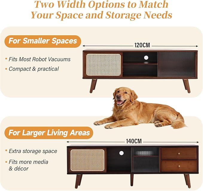 Tiita Rattan TV Stand for 55 Inch TV, Bamboo TV Cabinet with Adjustable Shelf and Storage, Boho Entertainment Center, Mid Century Modern Media Console for Bedroom, Living Room, Study, Walnut