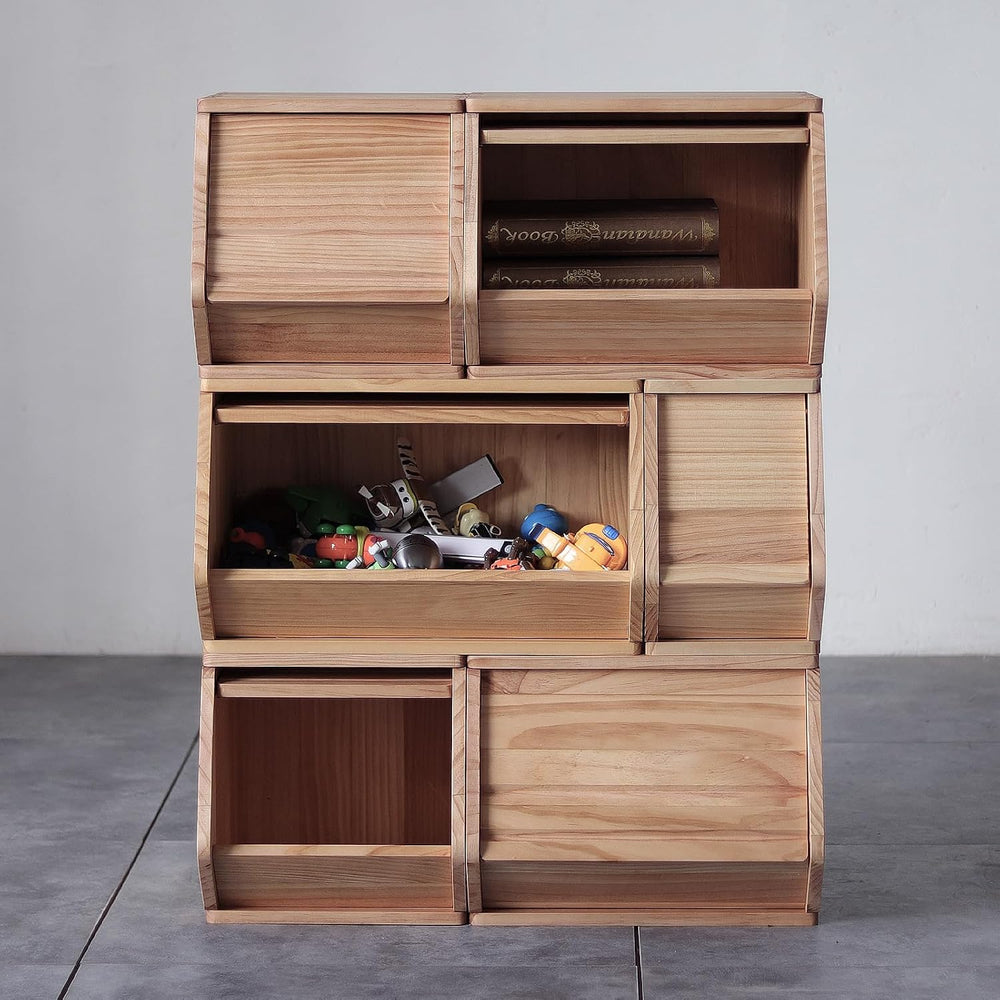 Stackable Solid Wood Storage Chests,Bins with Lids,Modular Wooden Multi-use B...