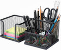 Pencil Holder for Desk, Dual-Compartment Mesh Desk Organizer Set, 2-Piece Set Black Pen Storage Holder & Post It Organizer for Home Office Desk Supplies
