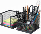 Pencil Holder for Desk, Dual-Compartment Mesh Desk Organizer Set, 2-Piece Set Black Pen Storage Holder & Post It Organizer for Home Office Desk Supplies