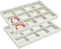 2pcs/Set Velvet Jewelry Tray, 12 Grids Large Storage Tray for Bracelet Bangle Beads Display, Jewellery Organizer Box Tray for Home Drawer or Shop Store Selling Show (Grey Velvet)
