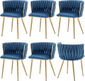 Velvet Dining Chairs Set of 6, Modern Upholstered Dining Chairs with Gold Metal Legs for Dining Room, Vanity, Kitchen, Living Room(Blue)