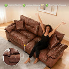 Faux Leather Sofa, Mid Century Modern Deep Loveseats, Comfy Cloud Couch, Tufted Pillow Top Arm Furniture for Living Room, Apartment, Cognac Brown
