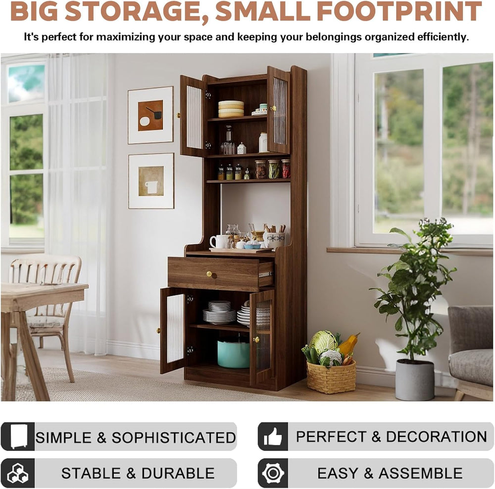 Anwick 71" Kitchen Hutch Pantry Cabinet, Farmhouse Coffee Bar Storage Ca...