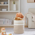 VIPOSCO Large Laundry Hamper, Tall Woven Rope Storage Basket for Blanket, Toys, Dirty Clothes in Living Room, Bathroom, Bedroom - 53L Brown & White