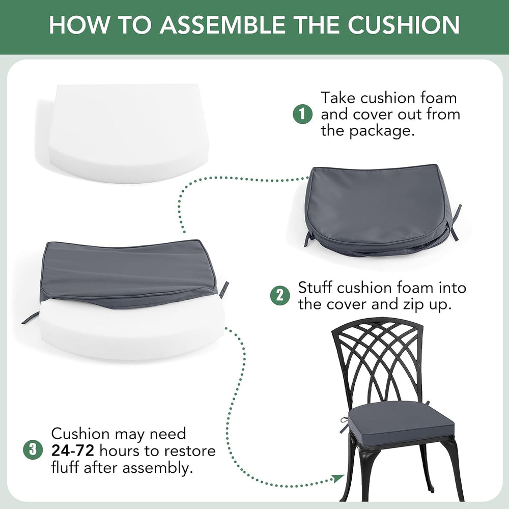 Outdoor Dining Chair Cushions, Set of 4, 19 x 19 Inch, Dark Grey