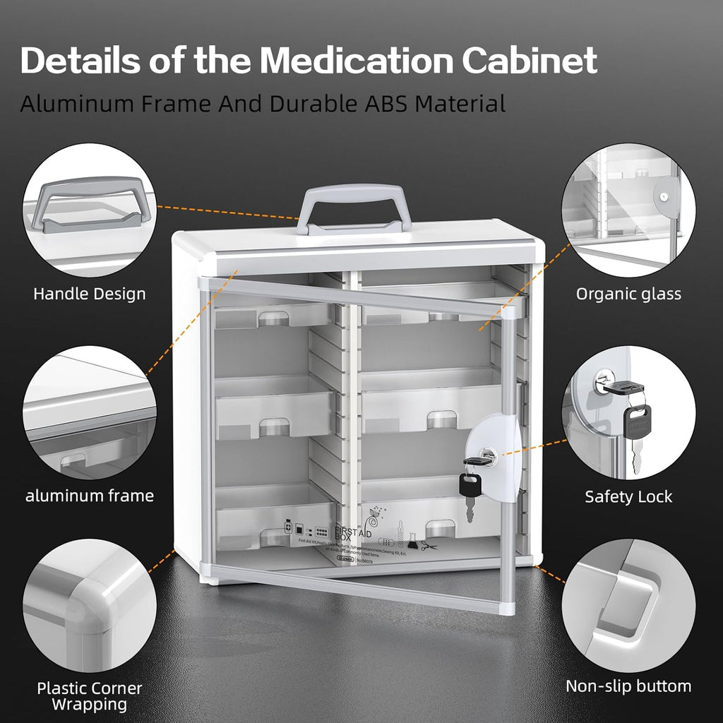 Glosen Medicine Cabinet with Key Wall Mounted Medication Lock Box 【 Silver 15x 6.7 x 13 Inch】 Portable Storage Container Big Capacity