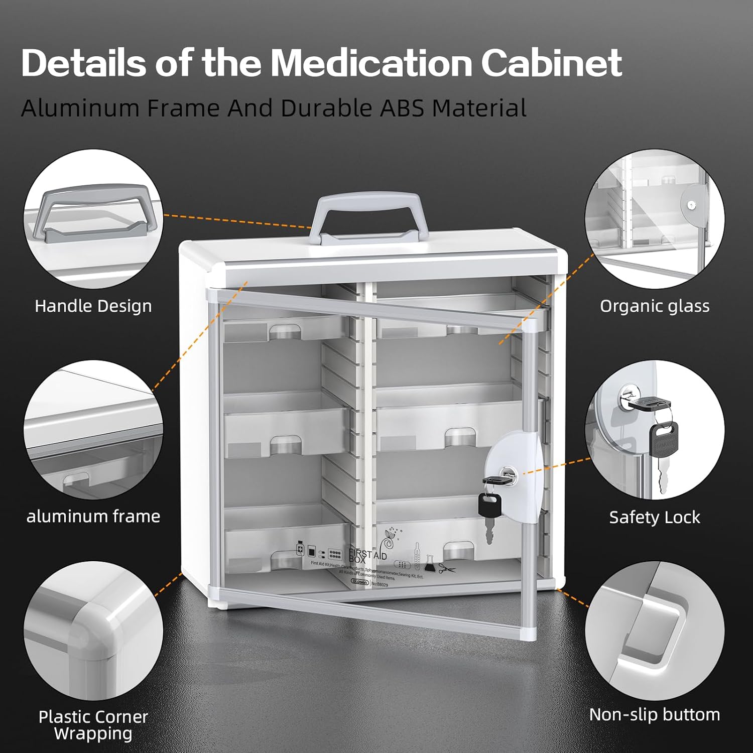 Glosen Medicine Cabinet with Key Wall Mounted Medication Lock Box 【 Silver 15x 6.7 x 13 Inch】 Portable Storage Container Big Capacity