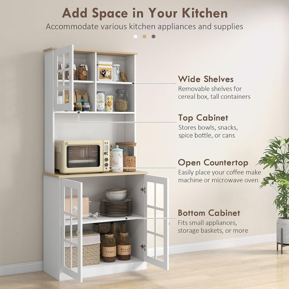 Pantry Cabinet, 72" Freestanding Storage Cabinet with Hutch, Large Count...
