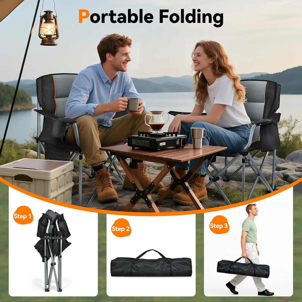 Camping Chairs, 2 Pack Oversized Heavy Duty Fully Padded Folding Chairs | wit...