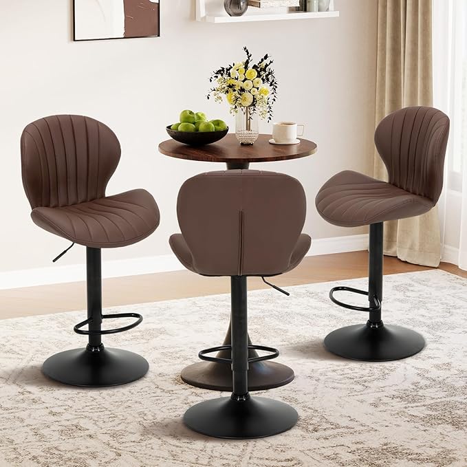 COLAMY Bar Stools Set of 2, Modern Swivel Bar Chairs, Adjustable Faux Leather...