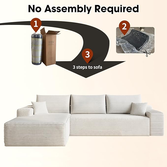 Eafurn Oversized L-Shaped Modular Sectional Sofa with Chaise, Fluffy Corduroy Upholstered Boneless Couch with Deep Seat, Minimalist Flexible Combination for Living Room | Breathable material, Full Foam, Anti-slip