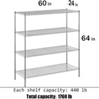 24" Deep x 60" Wide x 64" Height Wire Shelving Kit | 4-Tier | NSF Commercial Storage Rack Unit
