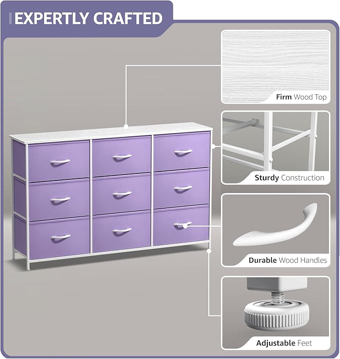 Sorbus Kids Dresser with 9 Drawers - Storage Unit Organizer Chest for Clothes - Bedroom, Kids Room, Nursery, & Closet