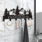 Personalized Custom Mountain Theme Key Holder with Name, Metal Wall Mount, Coat Rack, Key Hooks, Home Decor Gift