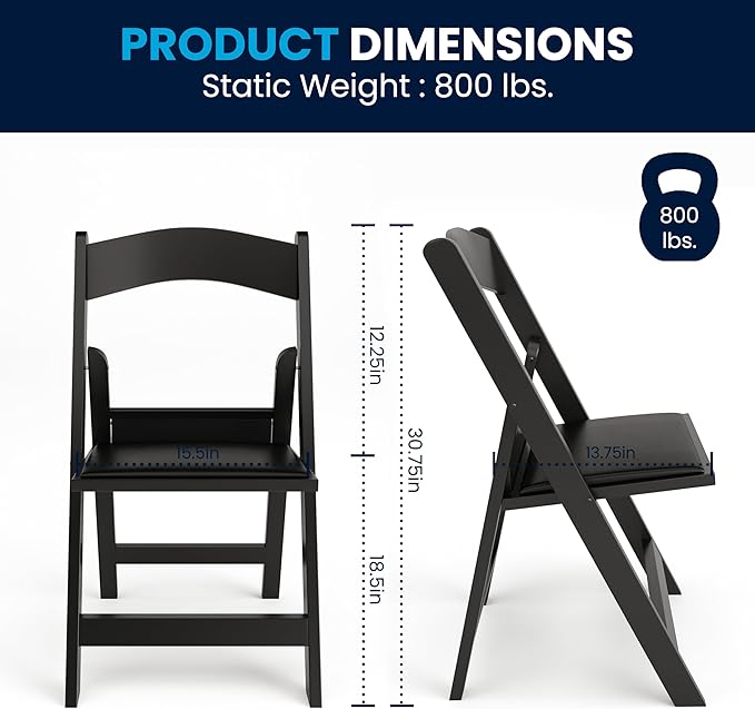 Flash Furniture Hercules Series Folding Chair - Black Resin - 2 Pack 800LB We...