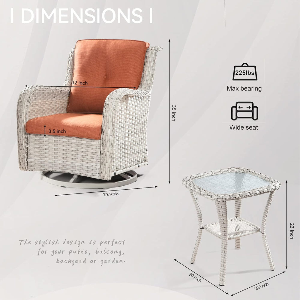 Outdoor 360 Degree Swivel Rocker Patio Chairs Sets of 2 and Matching Side Tab...