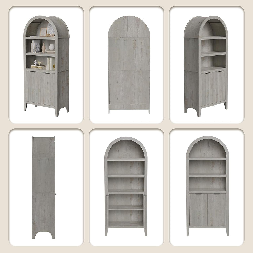 blini 70" Tall Arched Cabinet, Wooden Kitchen Pantry Arched Cabinet with...