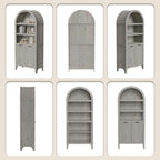 blini 70" Tall Arched Cabinet, Wooden Kitchen Pantry Arched Cabinet with Fluted Doors Versatile Kitchen Hutch Storage Organizer for Dining Room