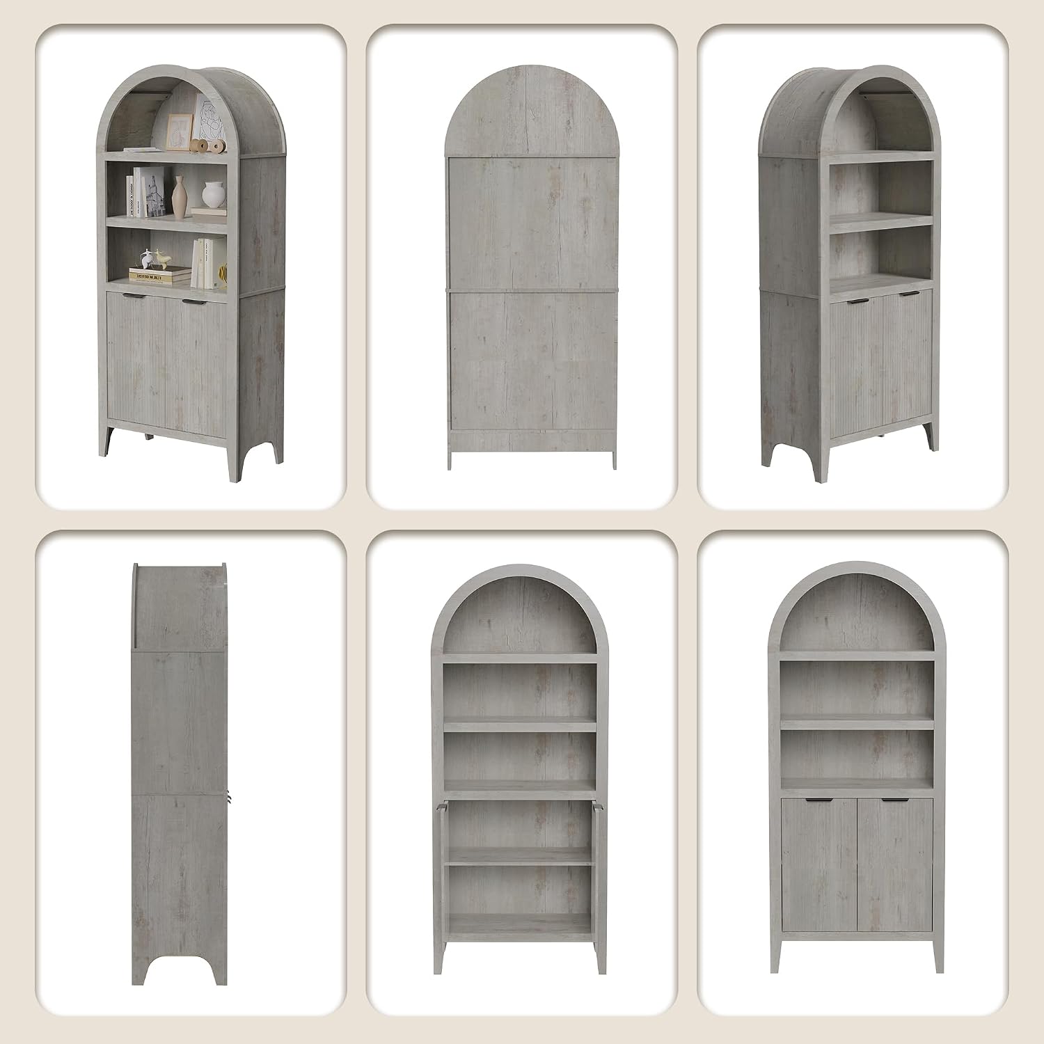 blini 70" Tall Arched Cabinet, Wooden Kitchen Pantry Arched Cabinet with Fluted Doors Versatile Kitchen Hutch Storage Organizer for Dining Room