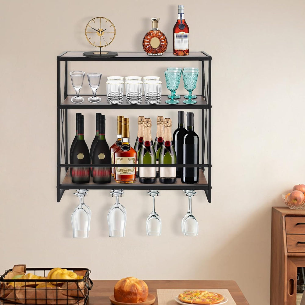 Gdrasuya10 Wall Mounted Wine Rack with Glass Holder Storage, Wine Bottle Disp...