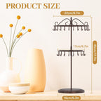 MODOWEY Rotating Necklace Holder Organizer Display Stand with 42 Hooks, 2 Tier Adjustable Metal Tree for Long Necklace Hanger Selling, Tall Spinning Bracelet Storage Rack for Men Women, Espresso Brown