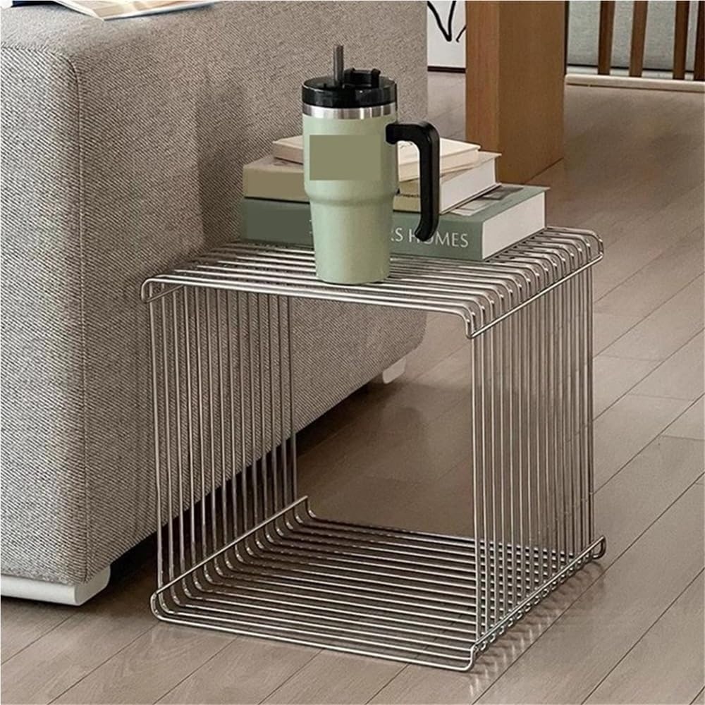 Square Retro Side Table, Metal End Table, Linear Coffee Table, Multi-Purpose ...