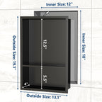 Stainless Steel Shower Niche 18" X 12", No Tile Needed Wall Niche Double Shelves, Recessed Shower Shelf for Bathroom Storage, Matte Black